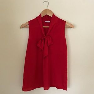 Red Crepe Pussybow Blouse